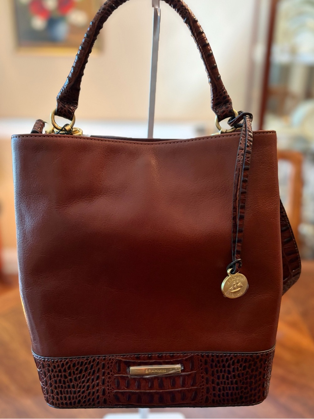 NWT MSRP $385 Brahmin Amelia Quincy in Cognac Brown w/ Croc Accent - Gorgeous 😍🤩
